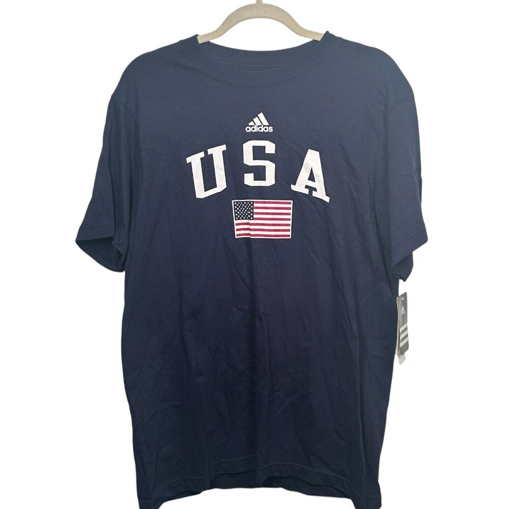Adidas Mens Short Sleeve USA American Flag T Shirt Size Large